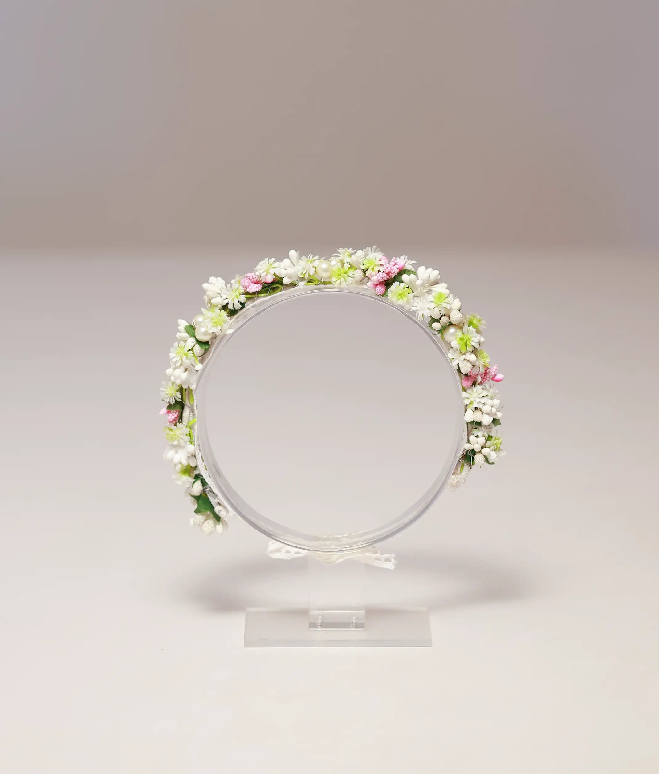 White And Pink Handcrafted Floral Tiara For Baby Girl [CR81]