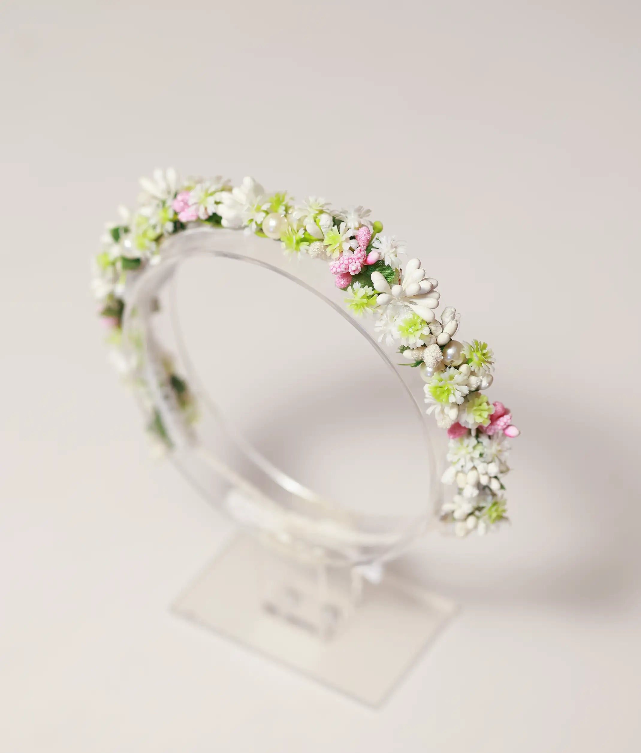 White And Pink Handcrafted Floral Tiara For Baby Girl [CR81]