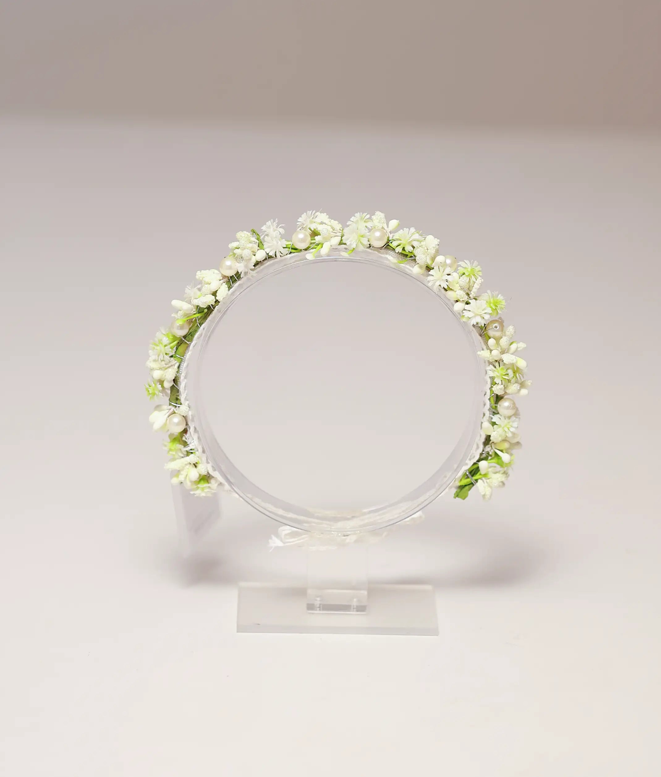 White And Green Handcrafted Floral Tiara For Baby Girl [CR86]