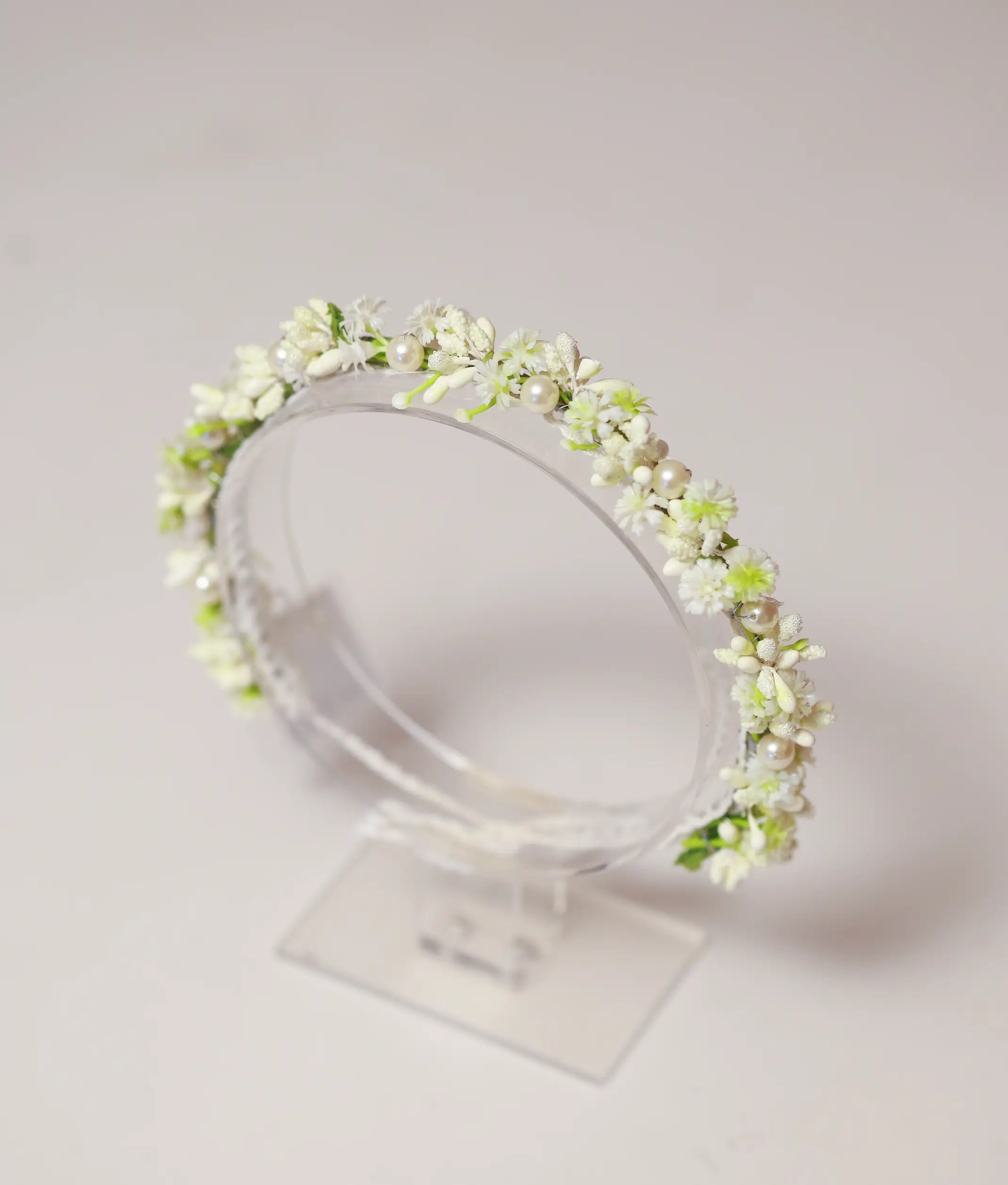 White And Green Handcrafted Floral Tiara For Baby Girl [CR86]