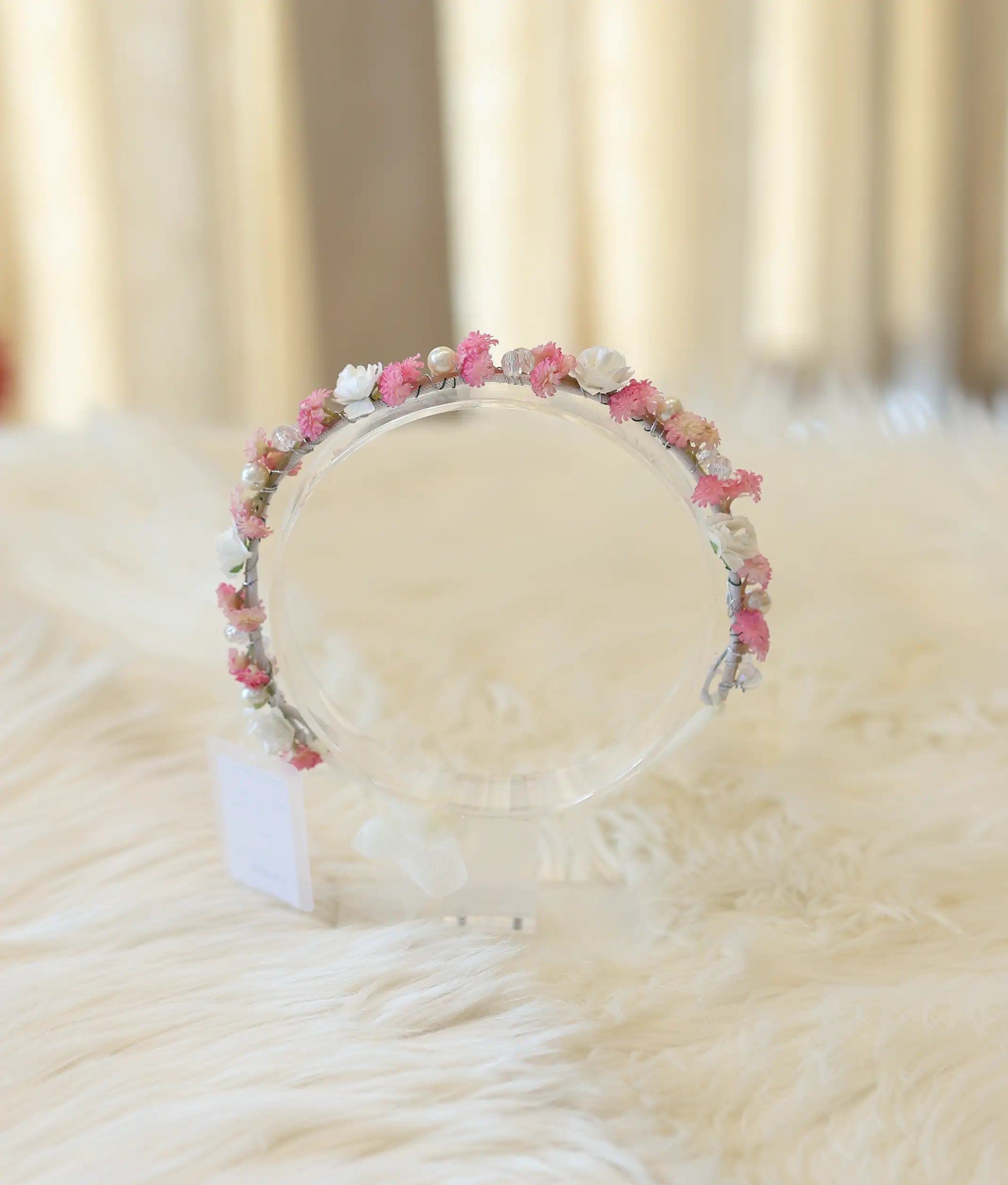 Pink And White Handcrafted Floral Tiara For Baby Girl [CR97]
