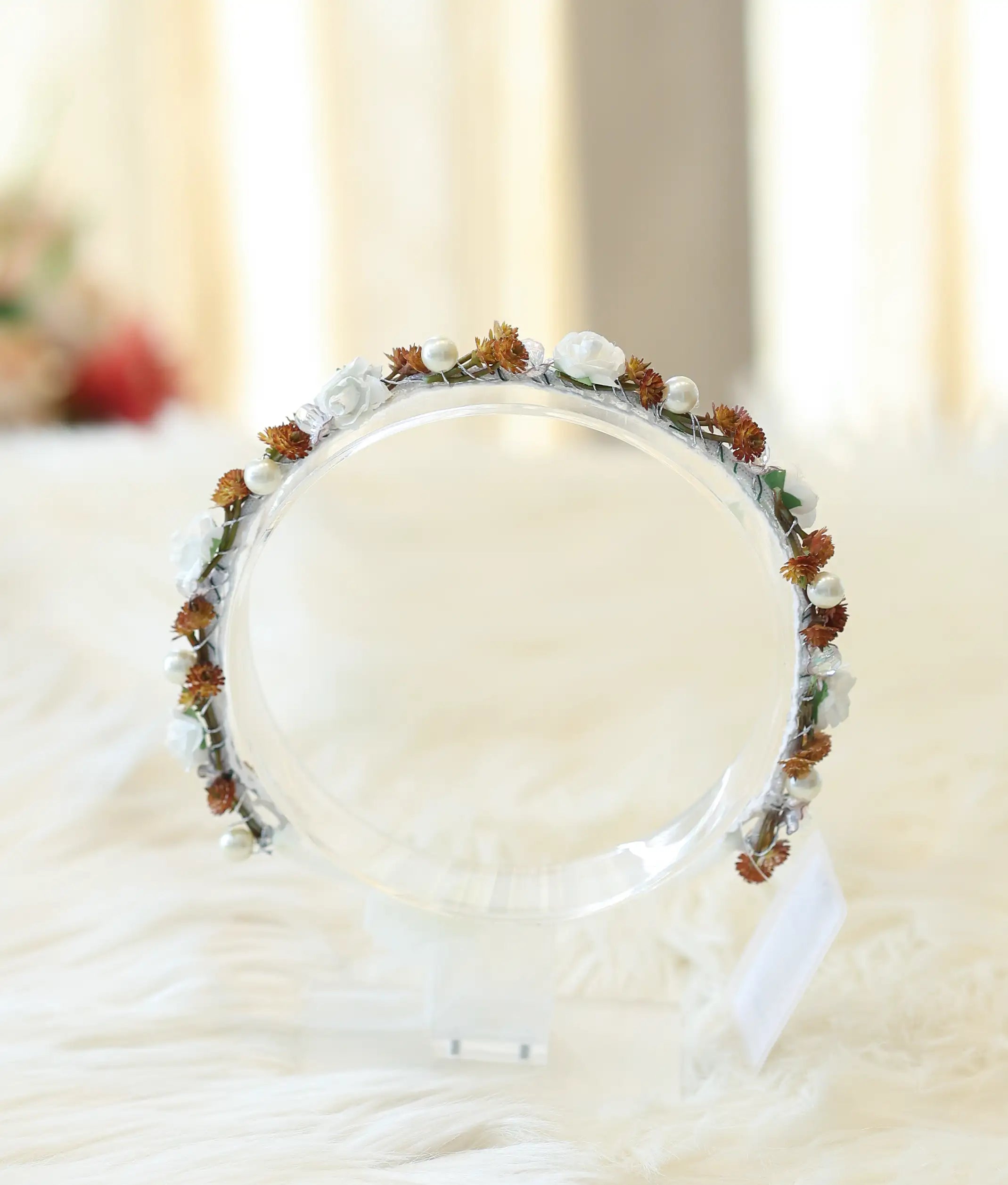 White And Brown Handcrafted Floral Tiara For Baby Girl [CR98]