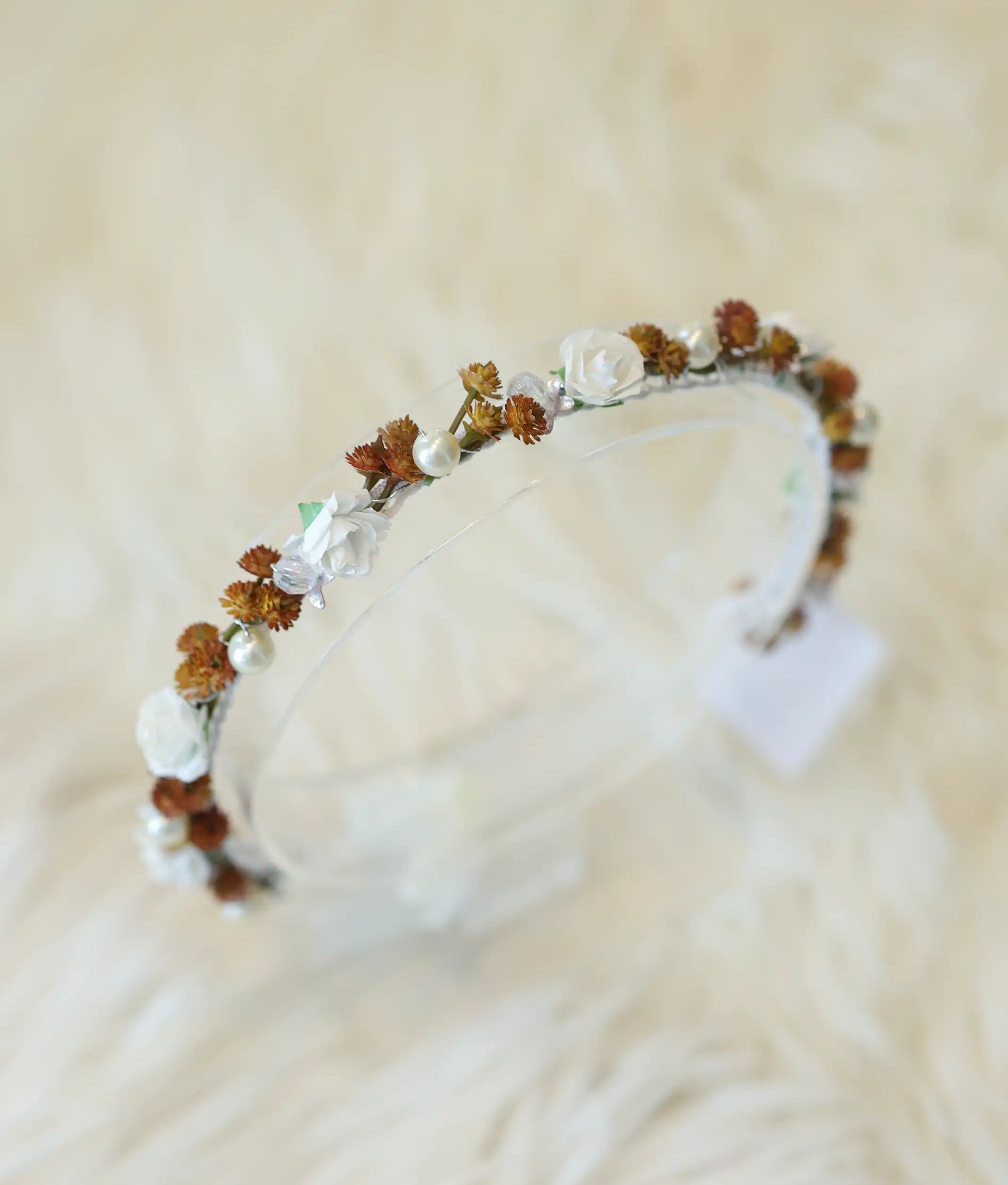 White And Brown Handcrafted Floral Tiara For Baby Girl [CR98]