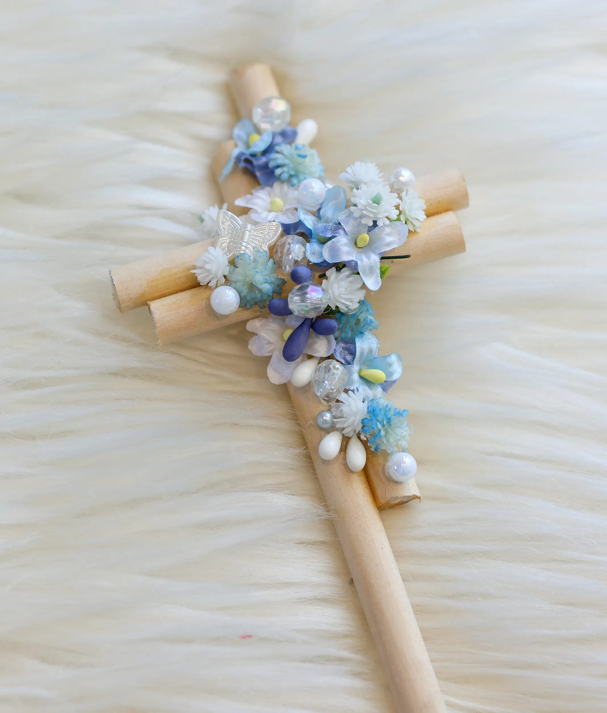 Blue Floral Decorative Cross for Baptism [Cross 11]