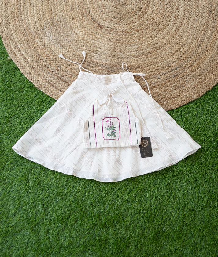 Off-white Embroidery Cotton Skirt and Top for Baby Girl [5126]