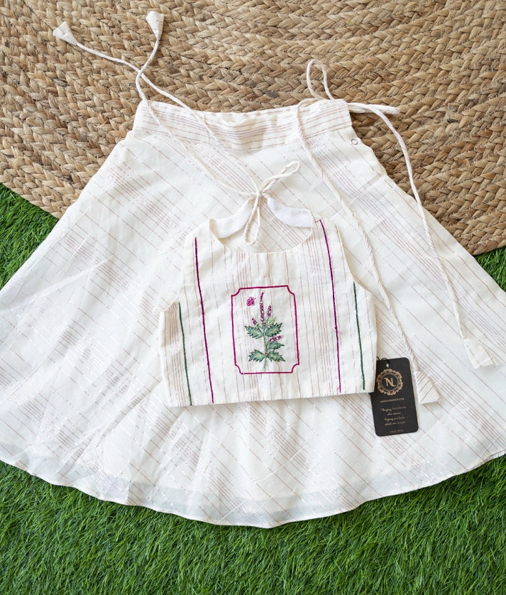 Off-white Embroidery Cotton Skirt and Top for Baby Girl [5126]