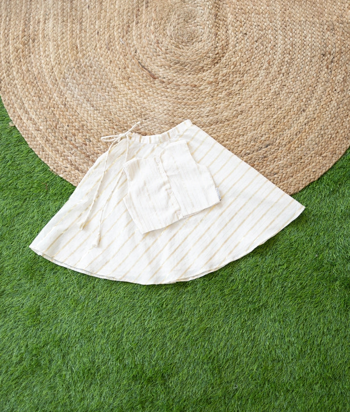 Off-White Floral Embroidery Cotton Top and Skirt for Baby Girls [5127]