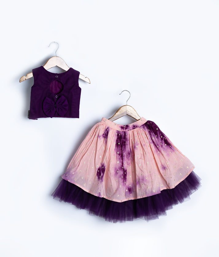 Grape Wine Tulle Net Handworked Top With Chanderi Full Length Skirt For Diwali [2036]