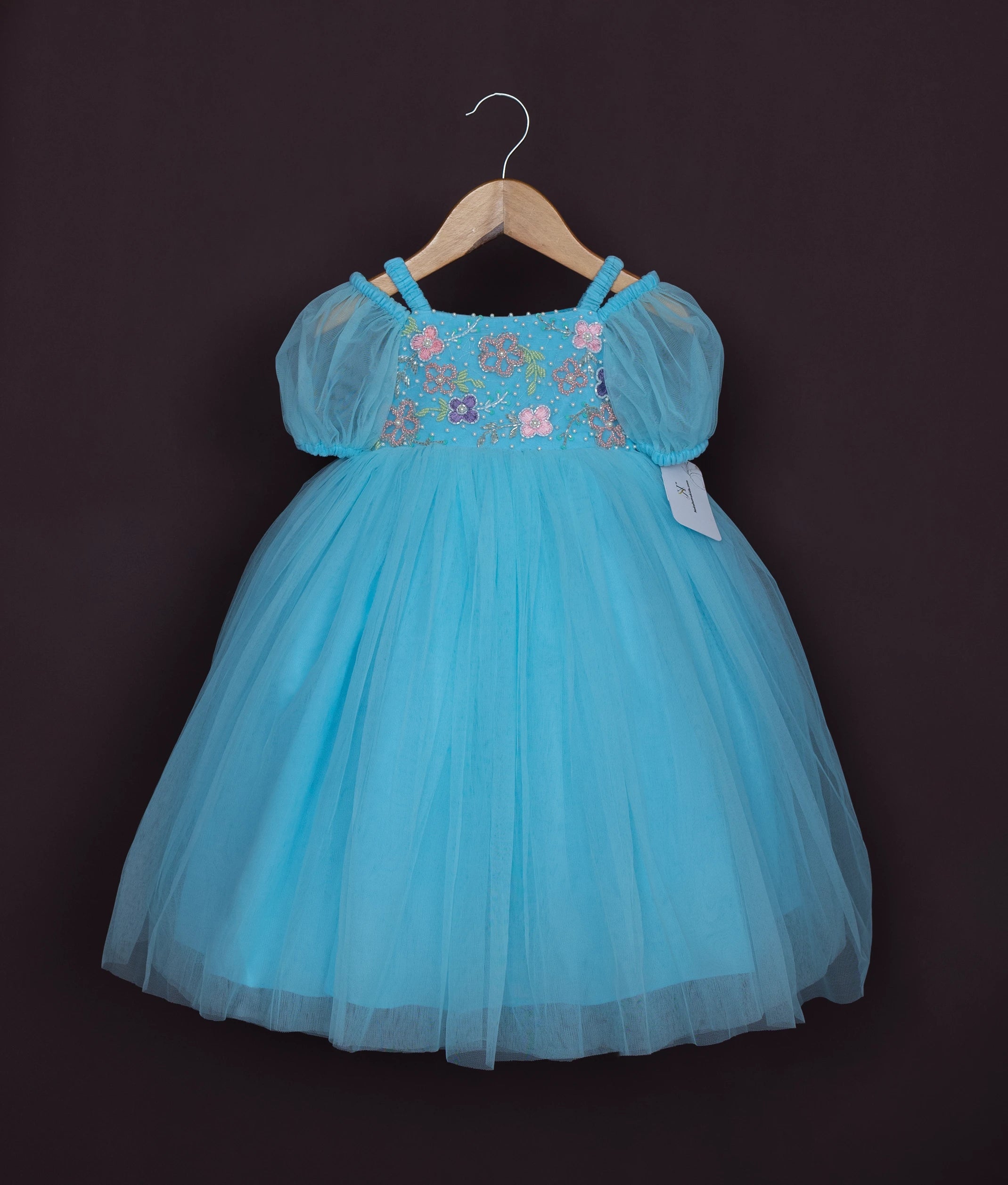 Blue Tulle Net Handworked Party Frock For Baby Girl [Ready to ship :2077A]