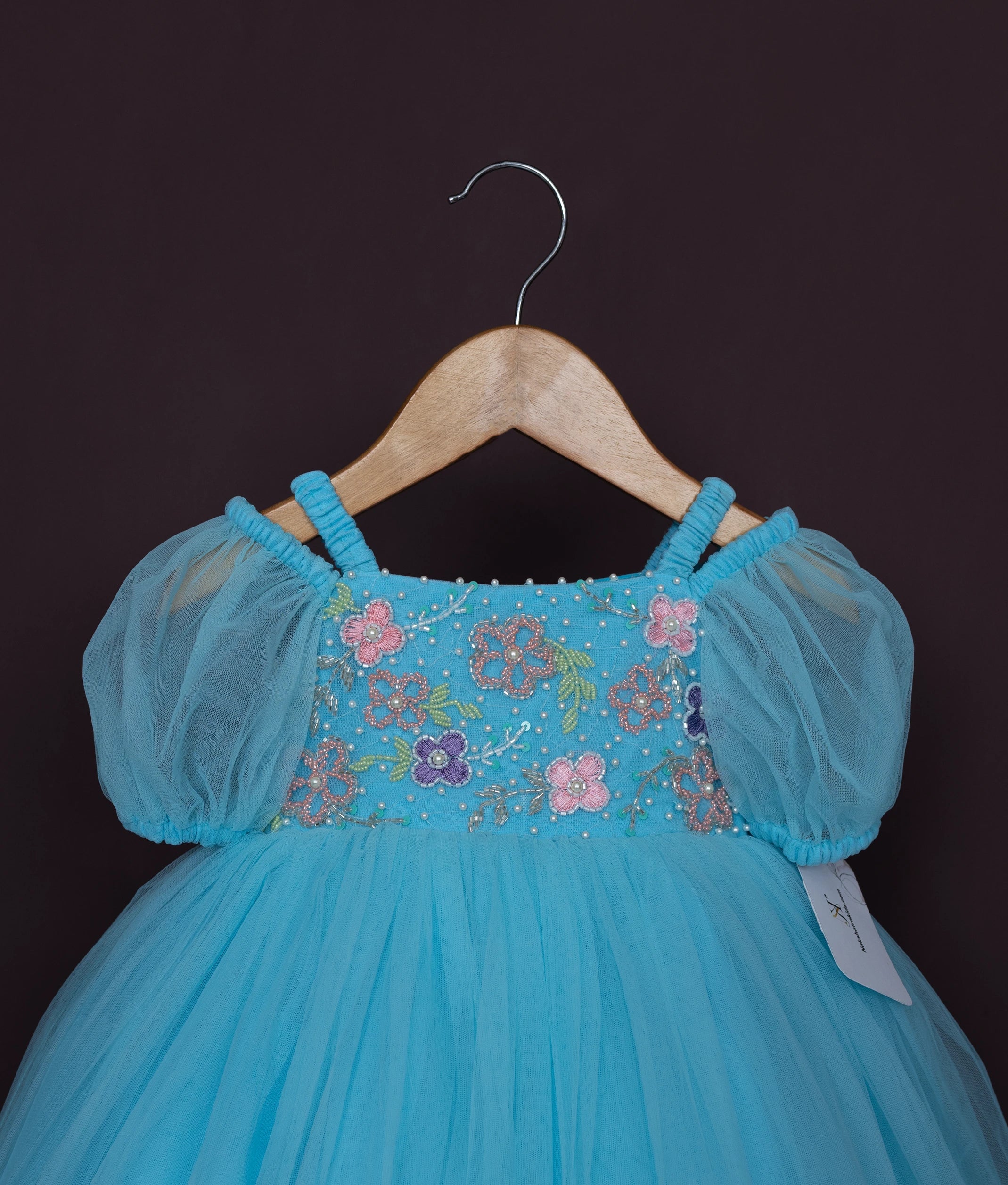 Blue Tulle Net Handworked Party Frock For Baby Girl [Ready to ship :2077A]
