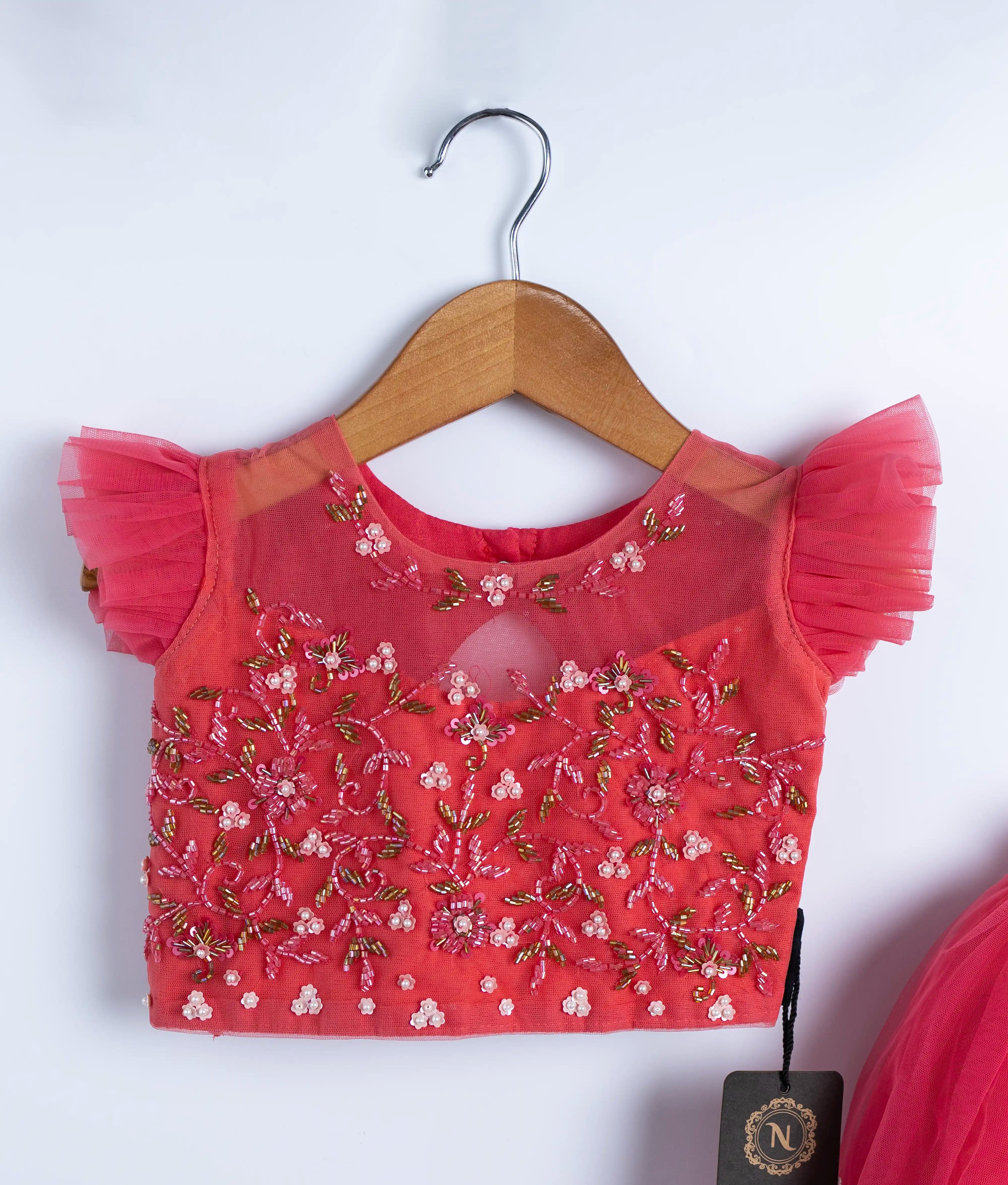 Pink Handwork Crop Top with Full Length skirt For Baby Girl (2079]