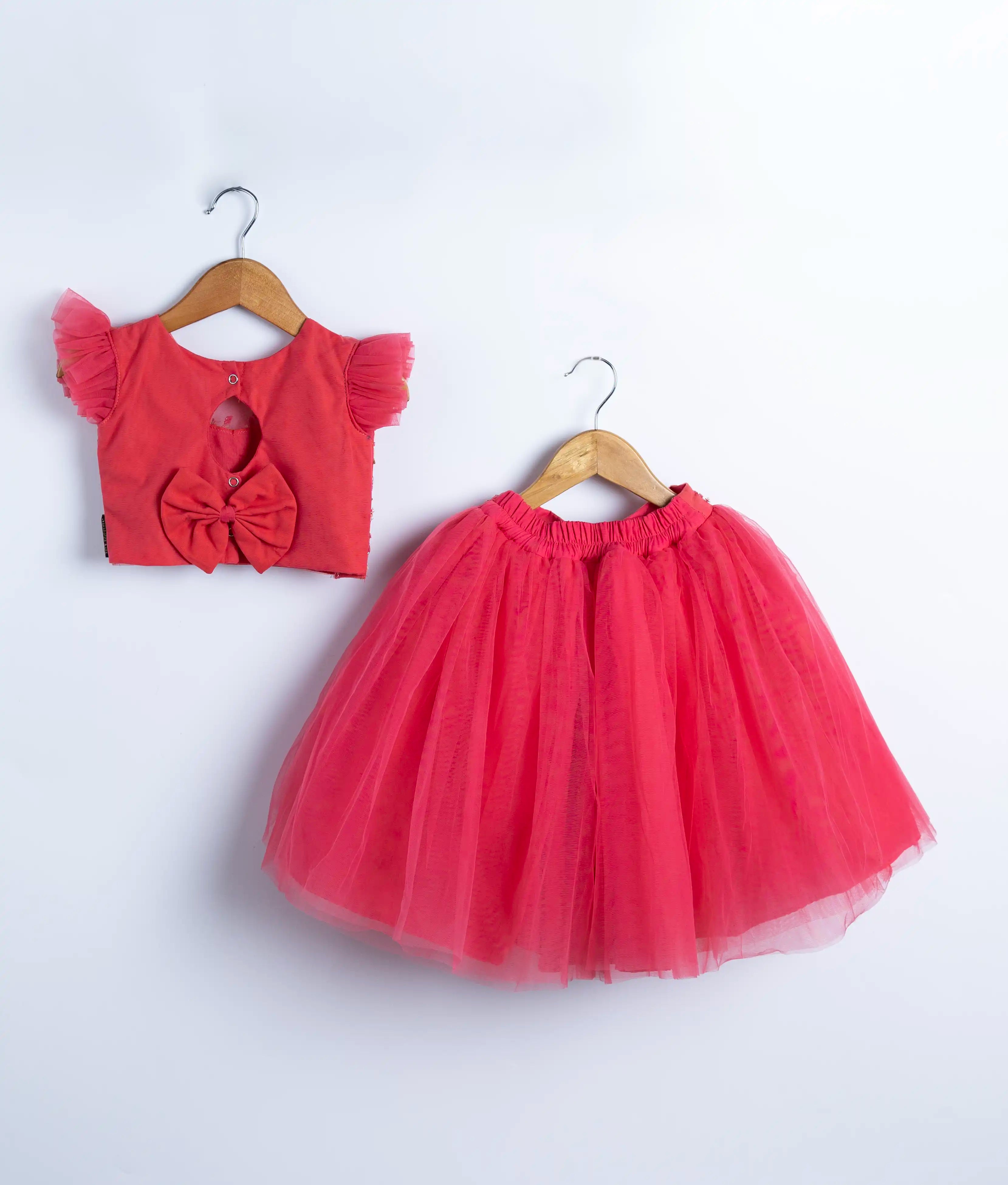 Pink Handwork Crop Top with Full Length skirt For Baby Girl (2079]