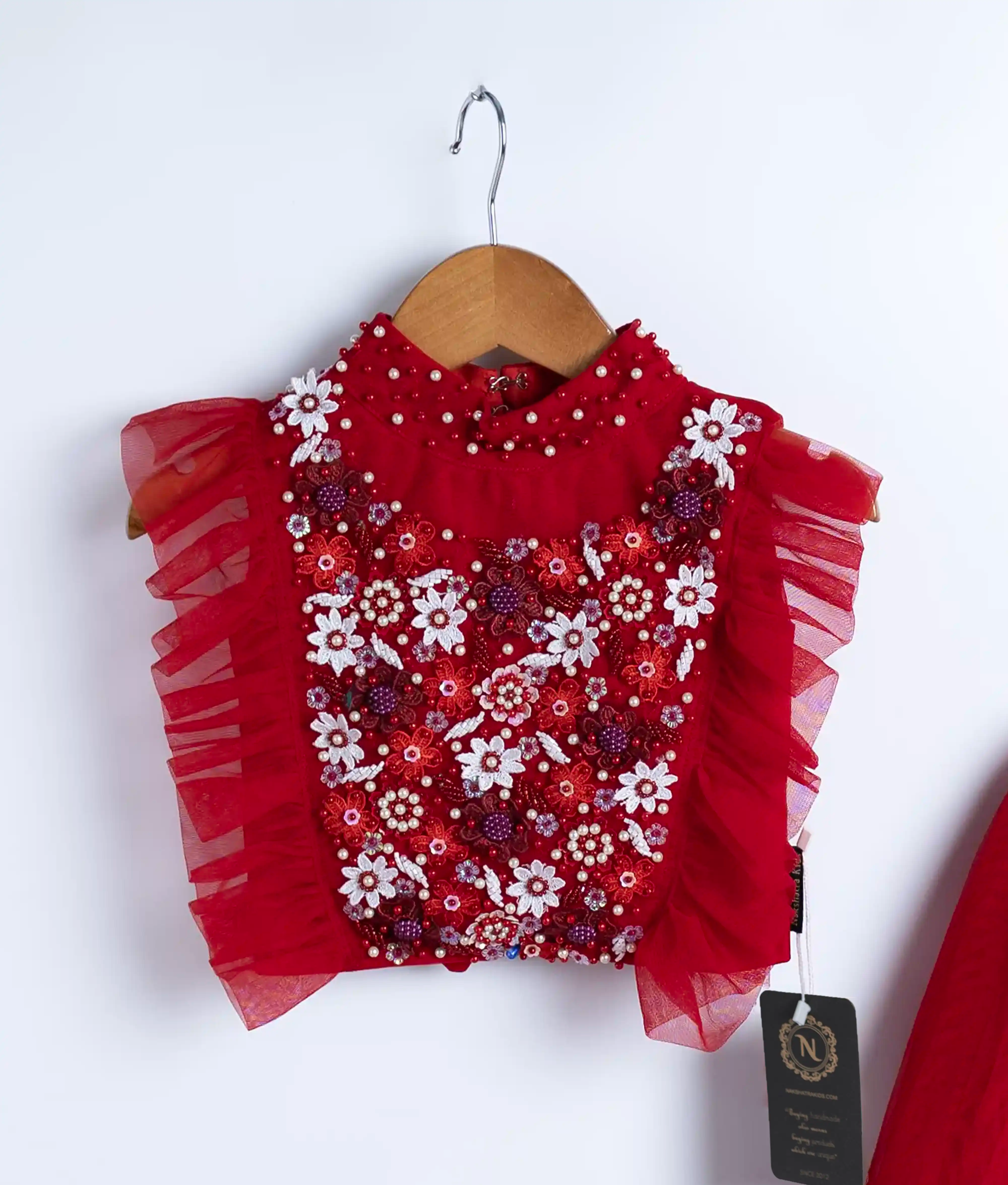 Red Tulle Net Handworked Skirt and Top For Baby Girl [2107]