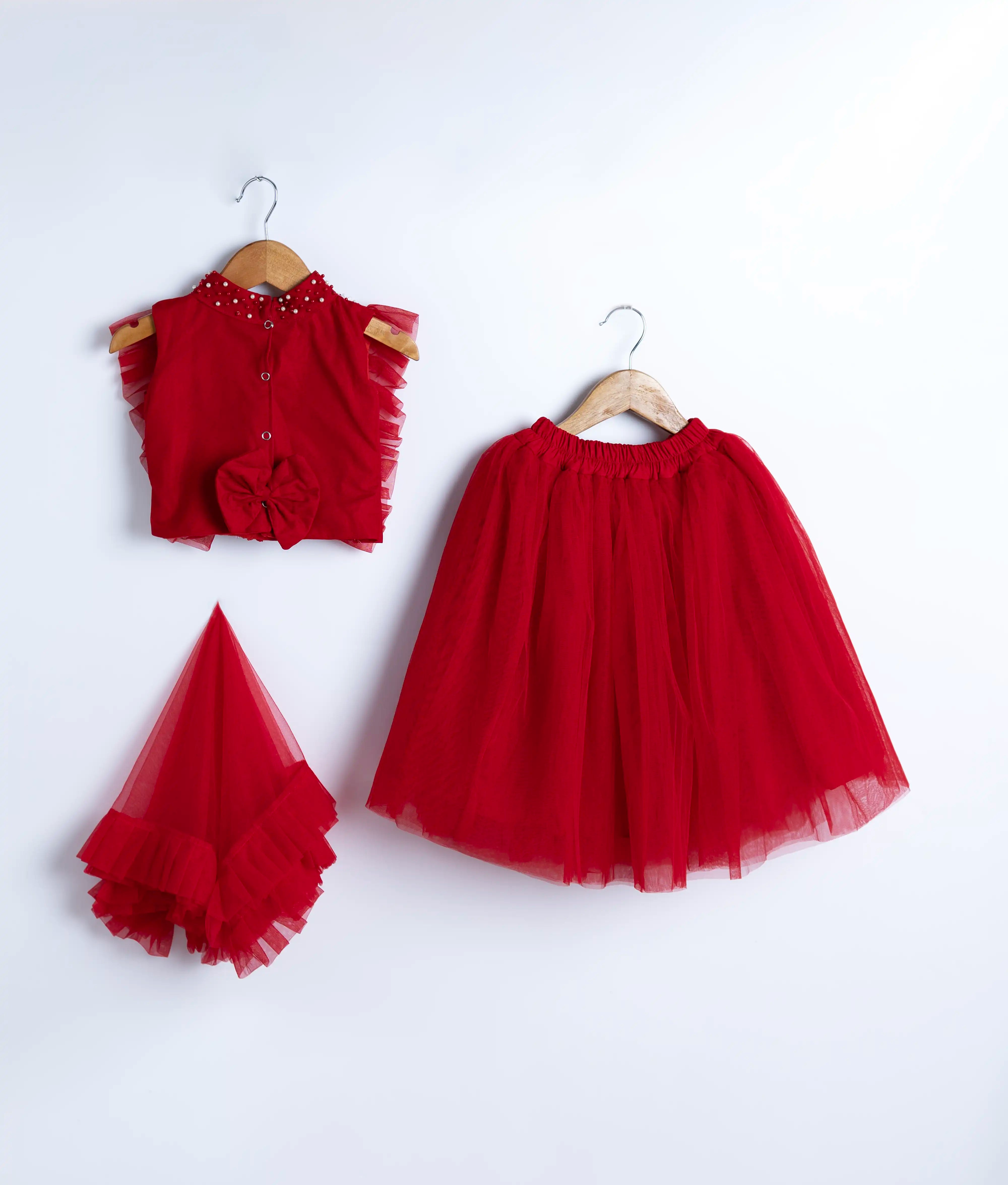 Red Tulle Net Handworked Skirt and Top For Baby Girl [2107]