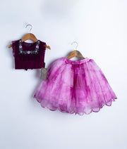 Grapewine Embroidery   Crop Top with Full Length Organza Skirt For Pongal [2139]