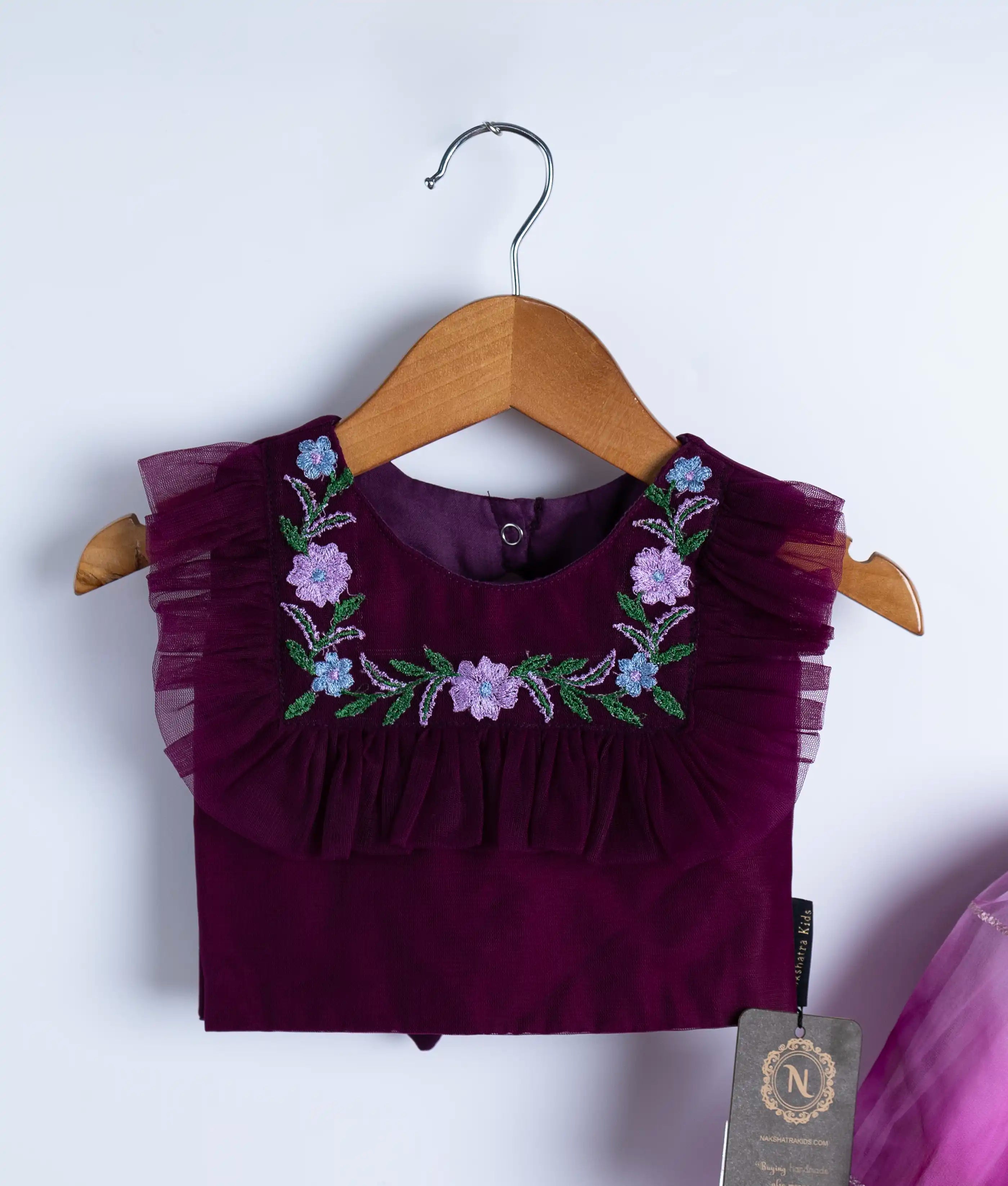 Grapewine Embroidery   Crop Top with Full Length Organza Skirt For Pongal [2139]