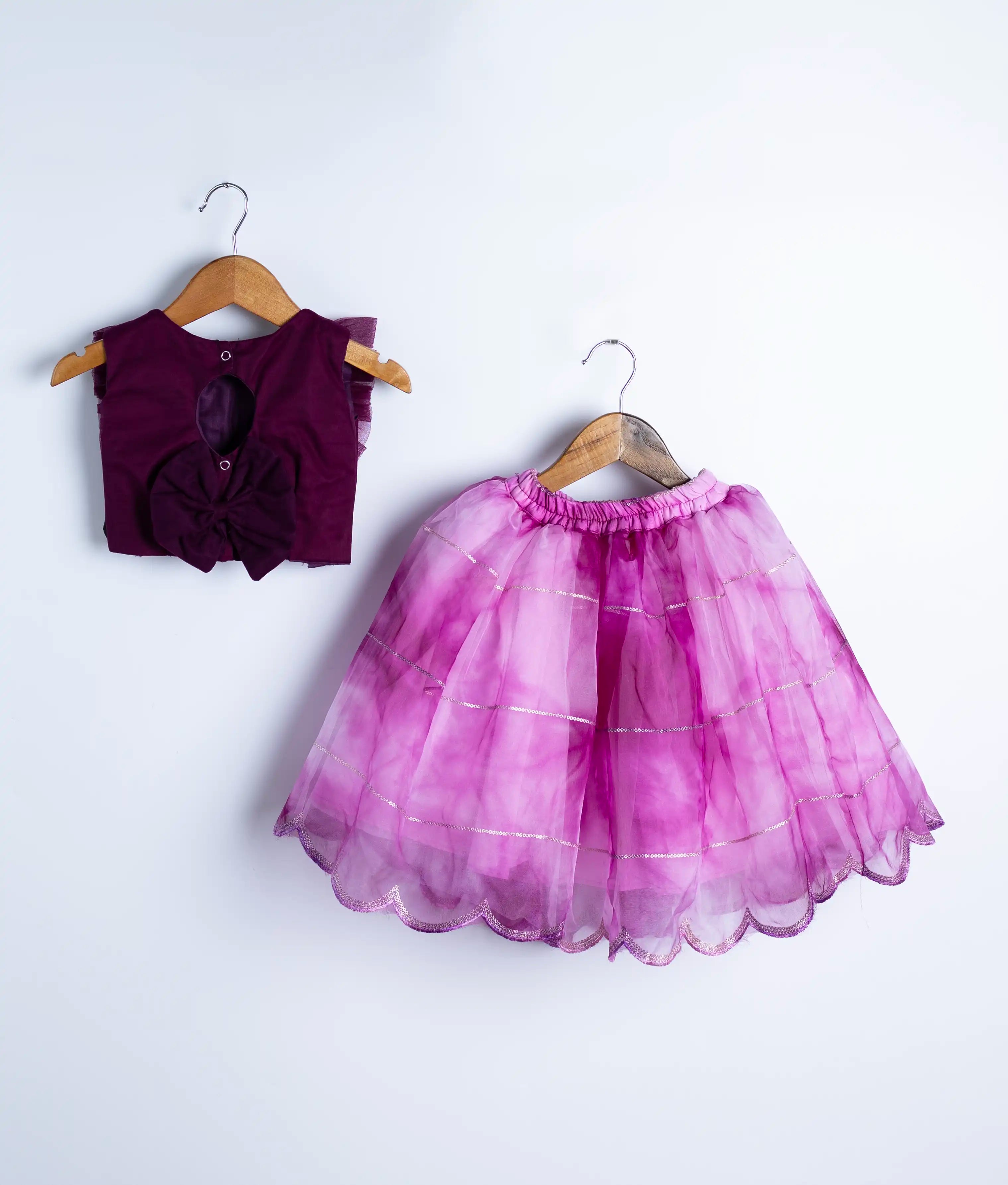 Grapewine Embroidery   Crop Top with Full Length Organza Skirt For Pongal [2139]