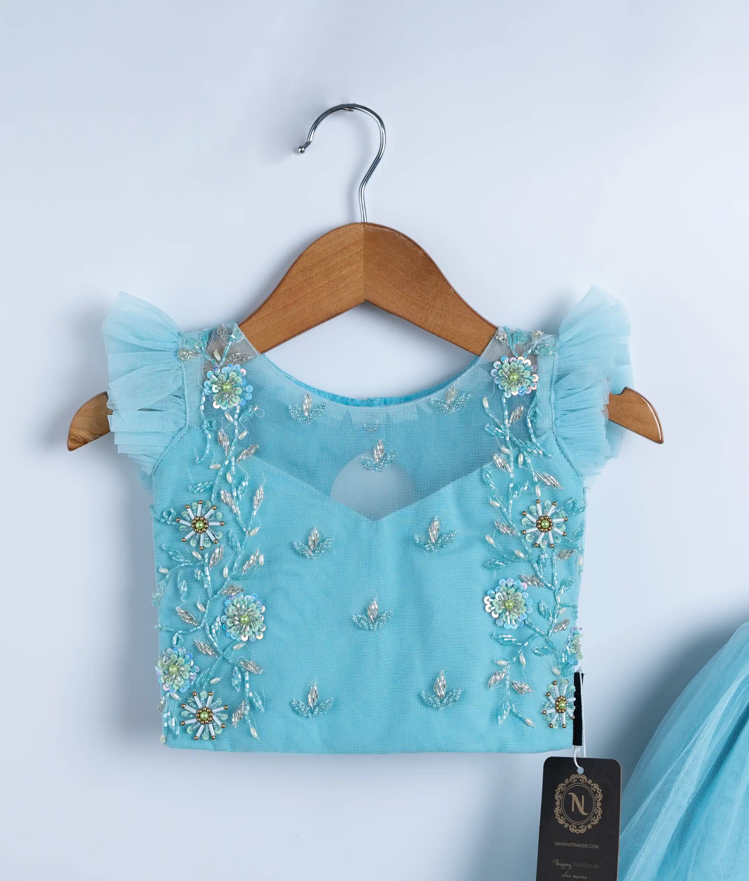 Blue Tulle Net Handworked Crop Top With Full Length Skirt For Baby Girl [Ready to ship 2145]