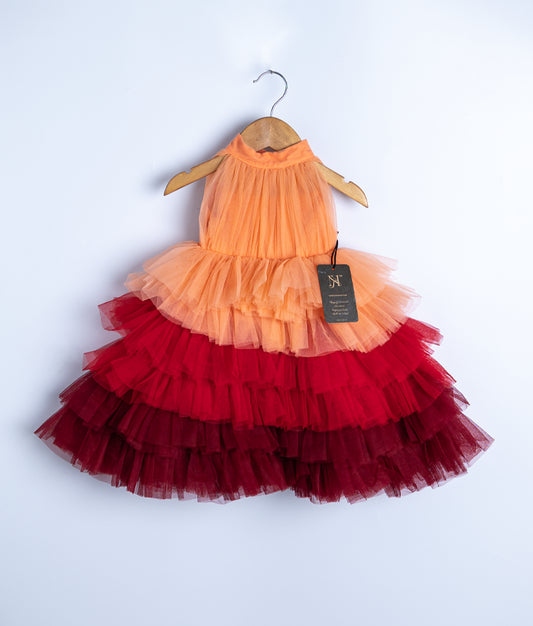 Multi Colour Tulle Net Step Birthday Frock For Baby Girl  [Ready to Ship: 2166]
