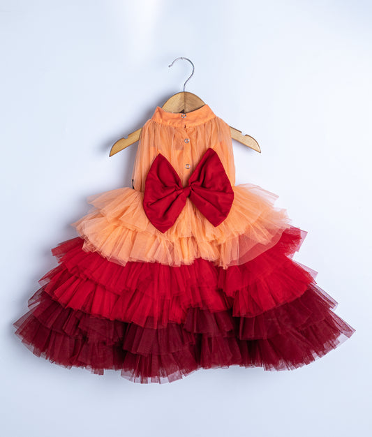 Multi Colour Tulle Net Step Birthday Frock For Baby Girl  [Ready to Ship: 2166]