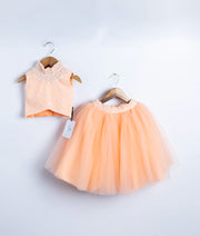 Peach Tulle Net Handworked Crop Top With Full Length Skirt For Baby Girl [2181]