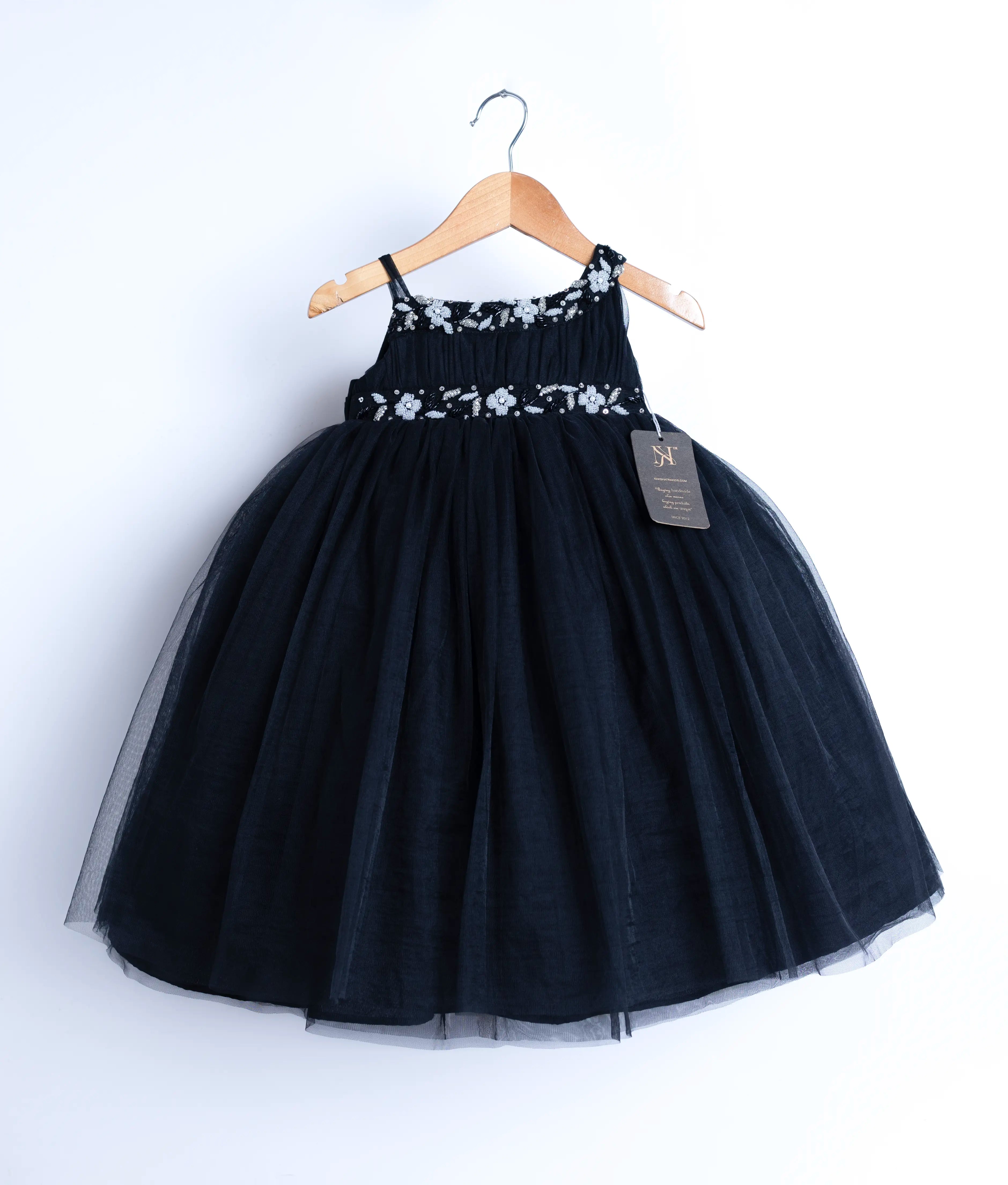 Black Tulle Net Handworked Birthday Frock For Baby Girl [Ready To Ship: 2189]