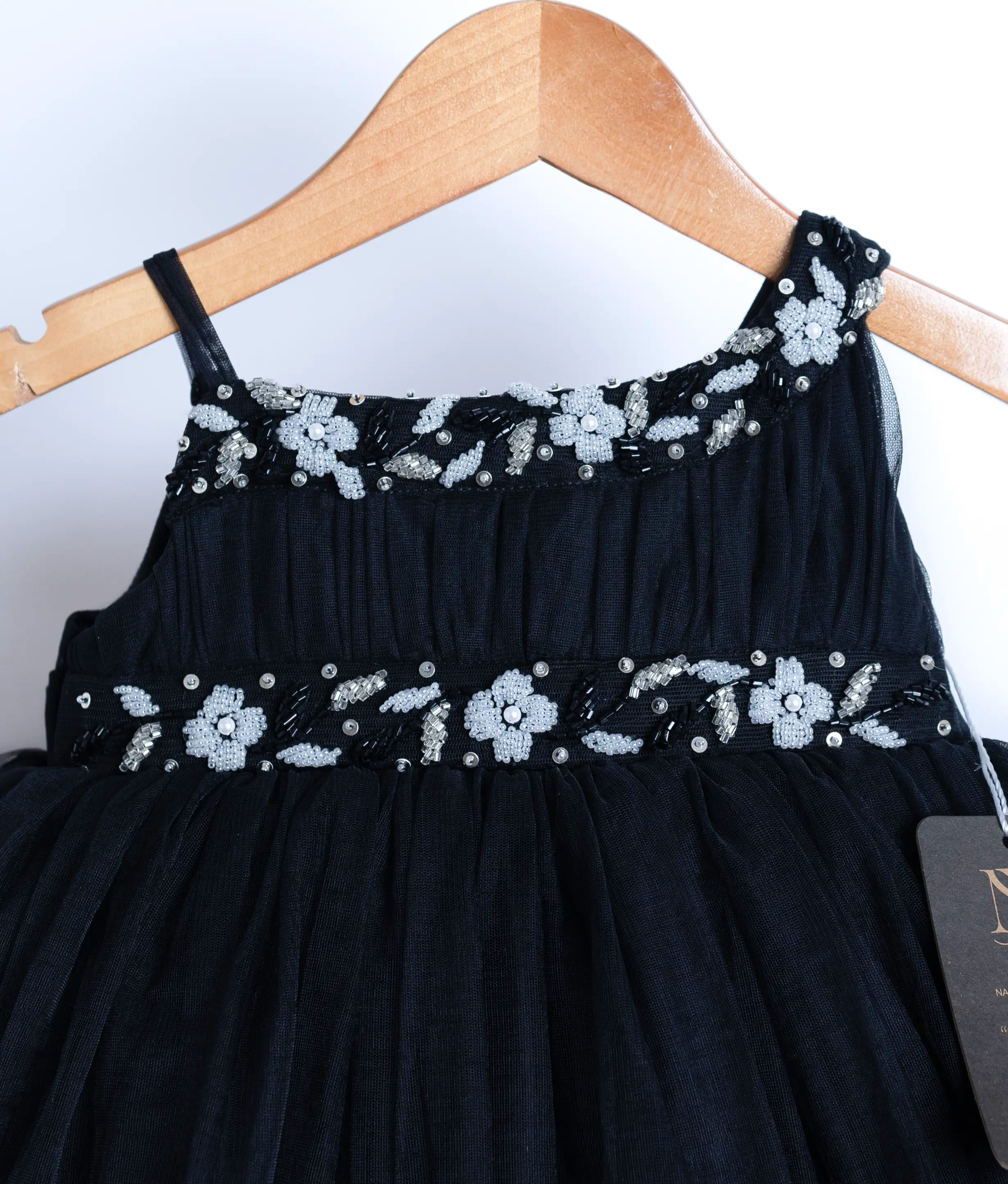 Black Tulle Net Handworked Birthday Frock For Baby Girl [Ready To Ship: 2189]