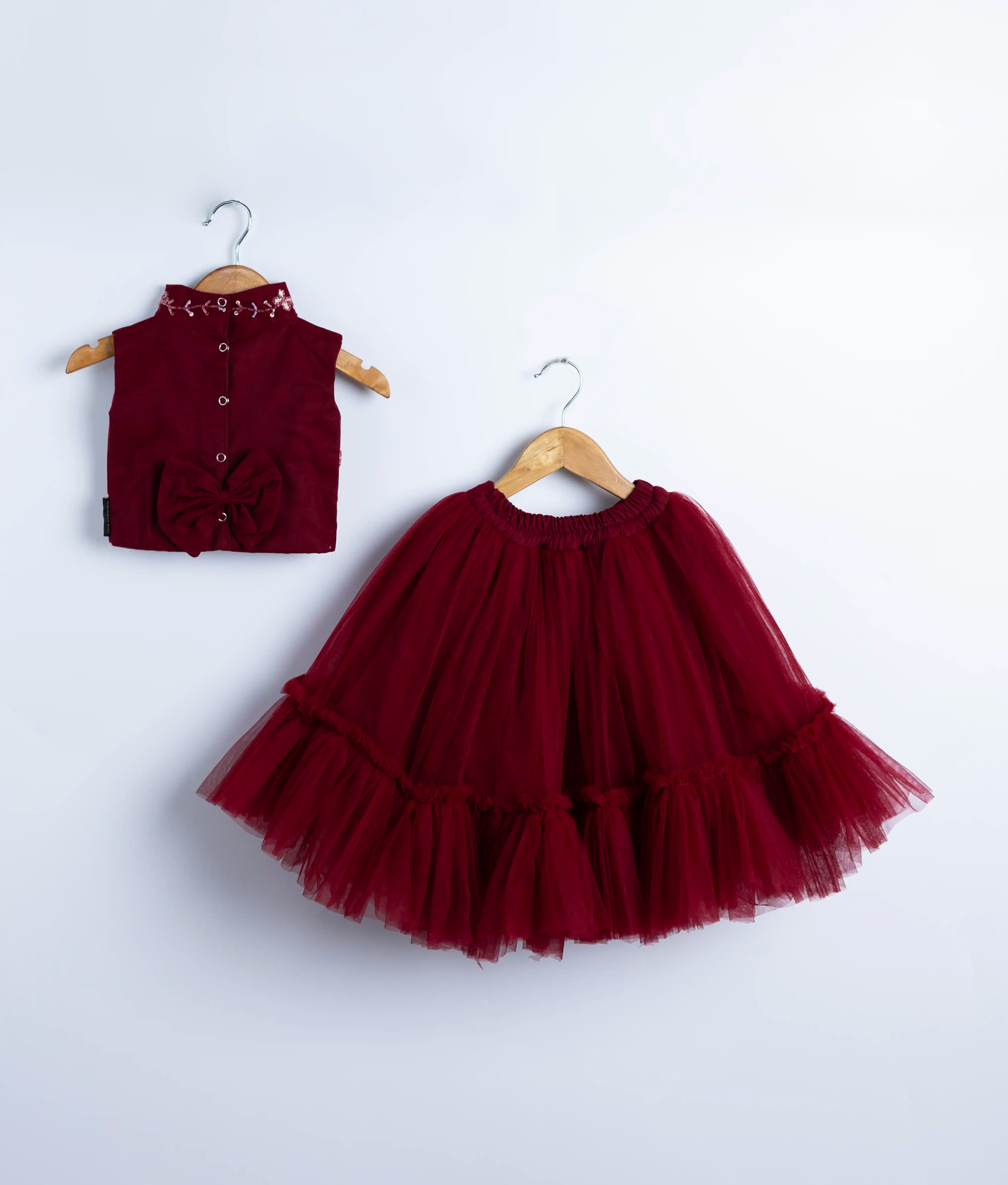 Maroon Handwork Crop Top with Full Length Skirt For Baby girl [Ready to ship :2278]