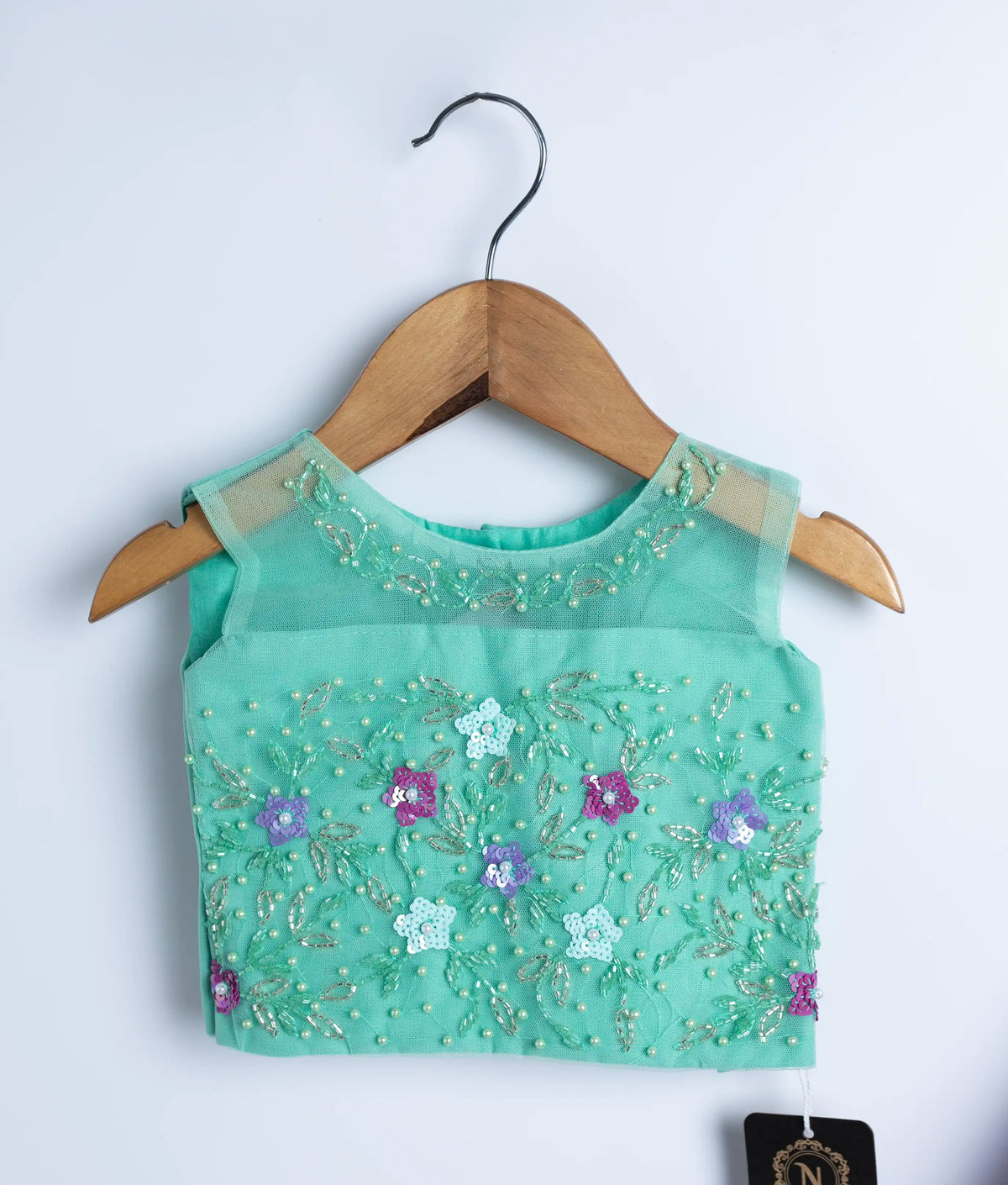 Mint Green and Lavender Tulle Net Handworked Skirt and Top for Baby Girl [2329]