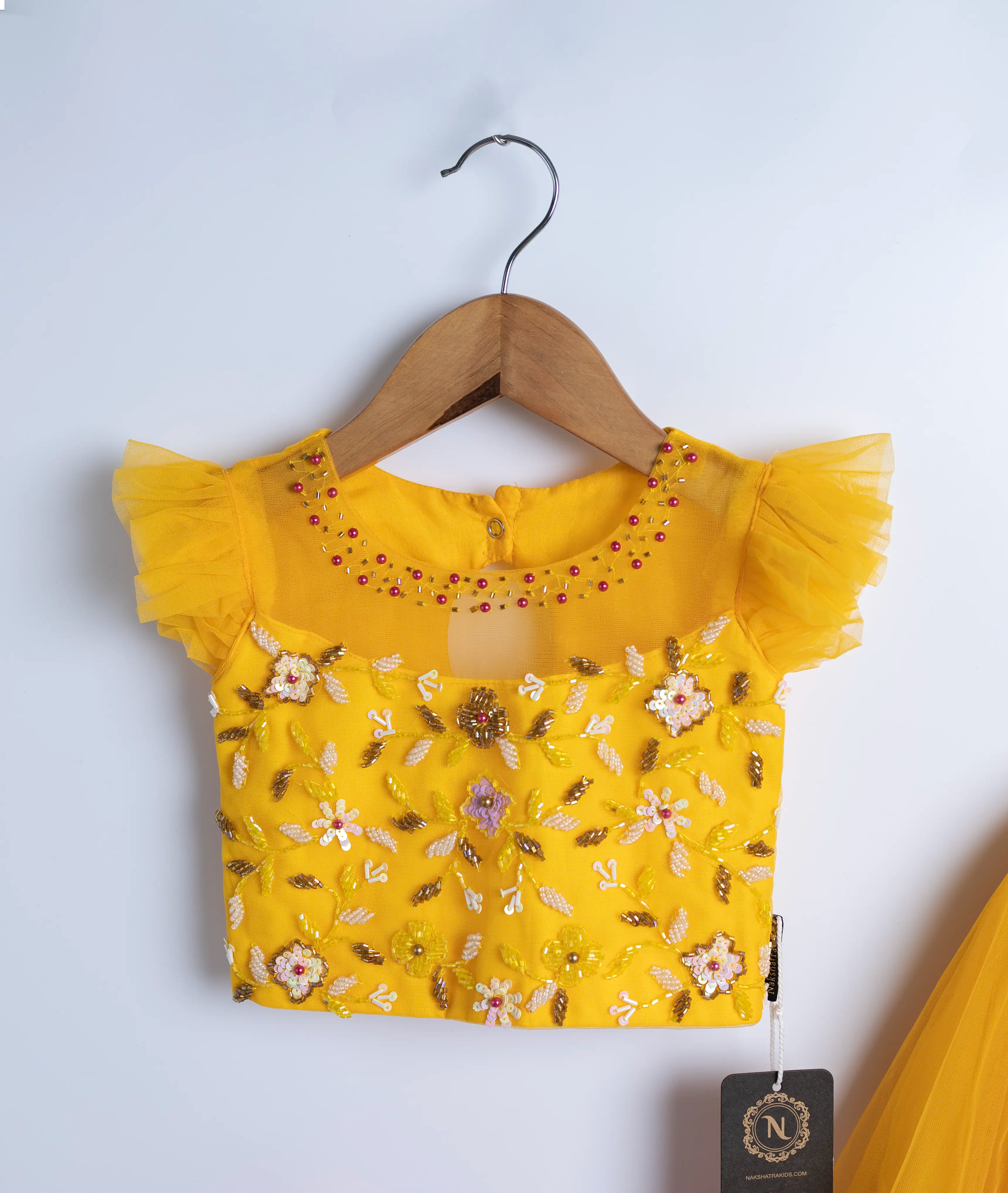 Yellow And Pink Tulle Net Handworked Skirt & Top For Baby Girl [Ready to ship :2334]