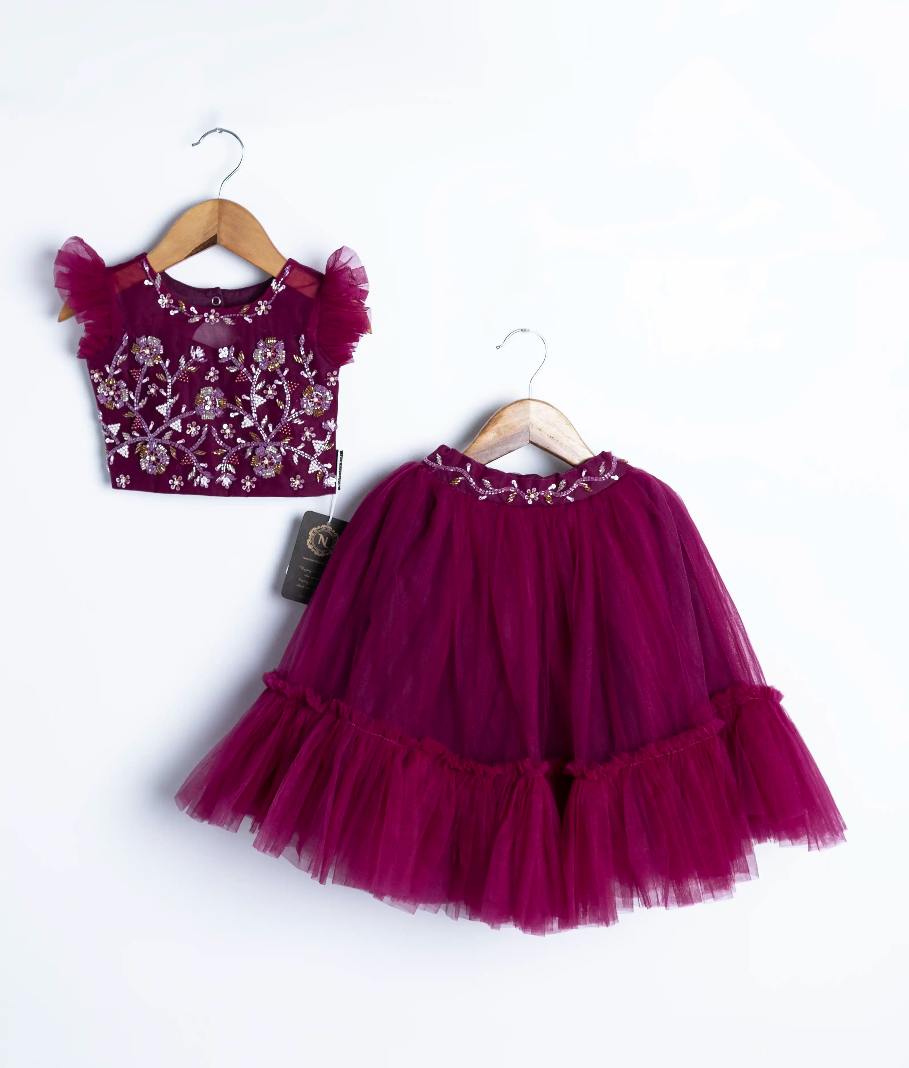 Grapewine Handwork Crop Top With Full Length Skirt For Baby Girl [2336]