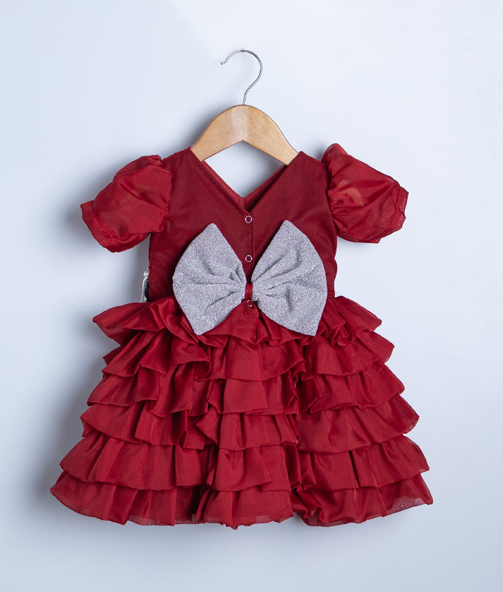 Maroon Plain organza Handwork Frock For Baby Girl [Ready to Ship: 2384B]