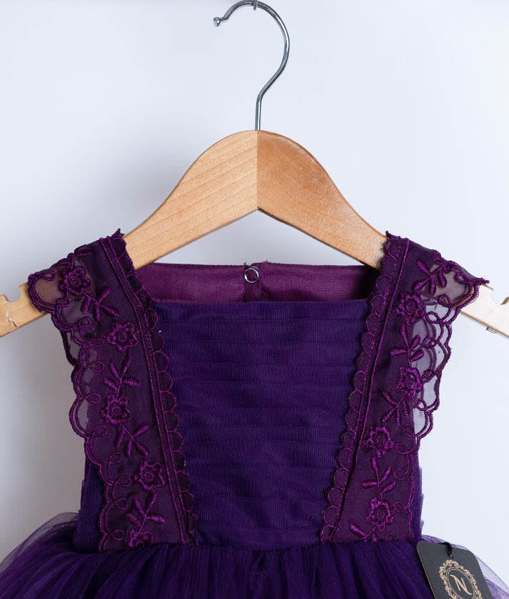Royal Purple Tulle Net Embroidered Casual Frock for Baby Girl [2385]