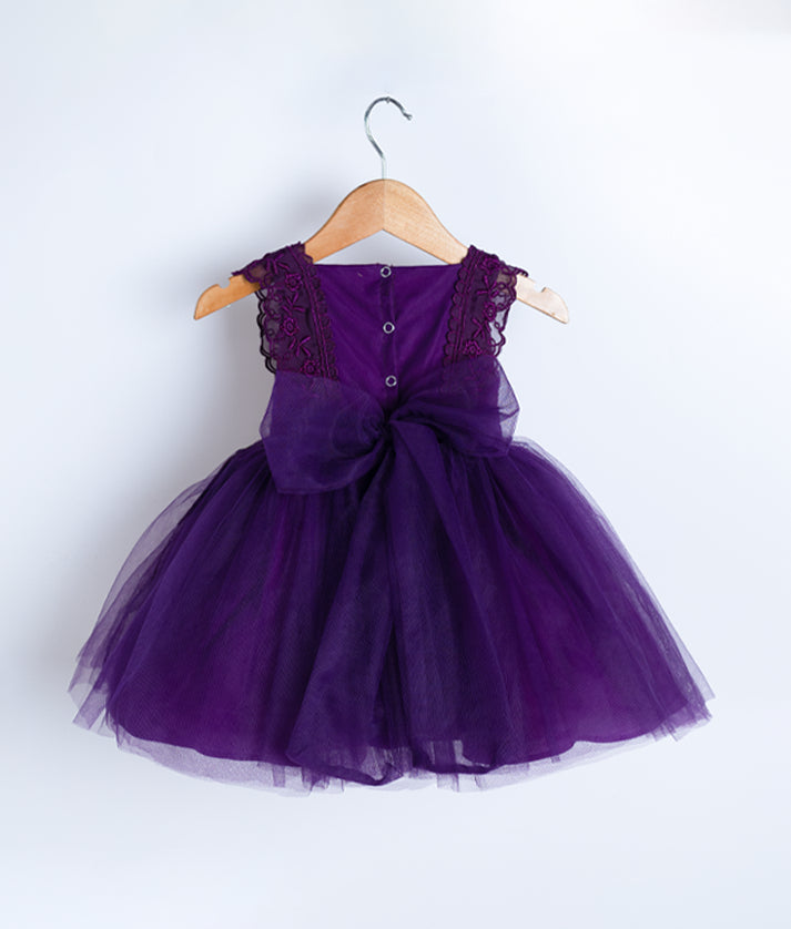 Royal Purple Tulle Net Embroidered Casual Frock for Baby Girl [2385]