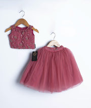 Onion Pink Handwork Crop Top with Full Length Skirt For Baby Girl [2388]