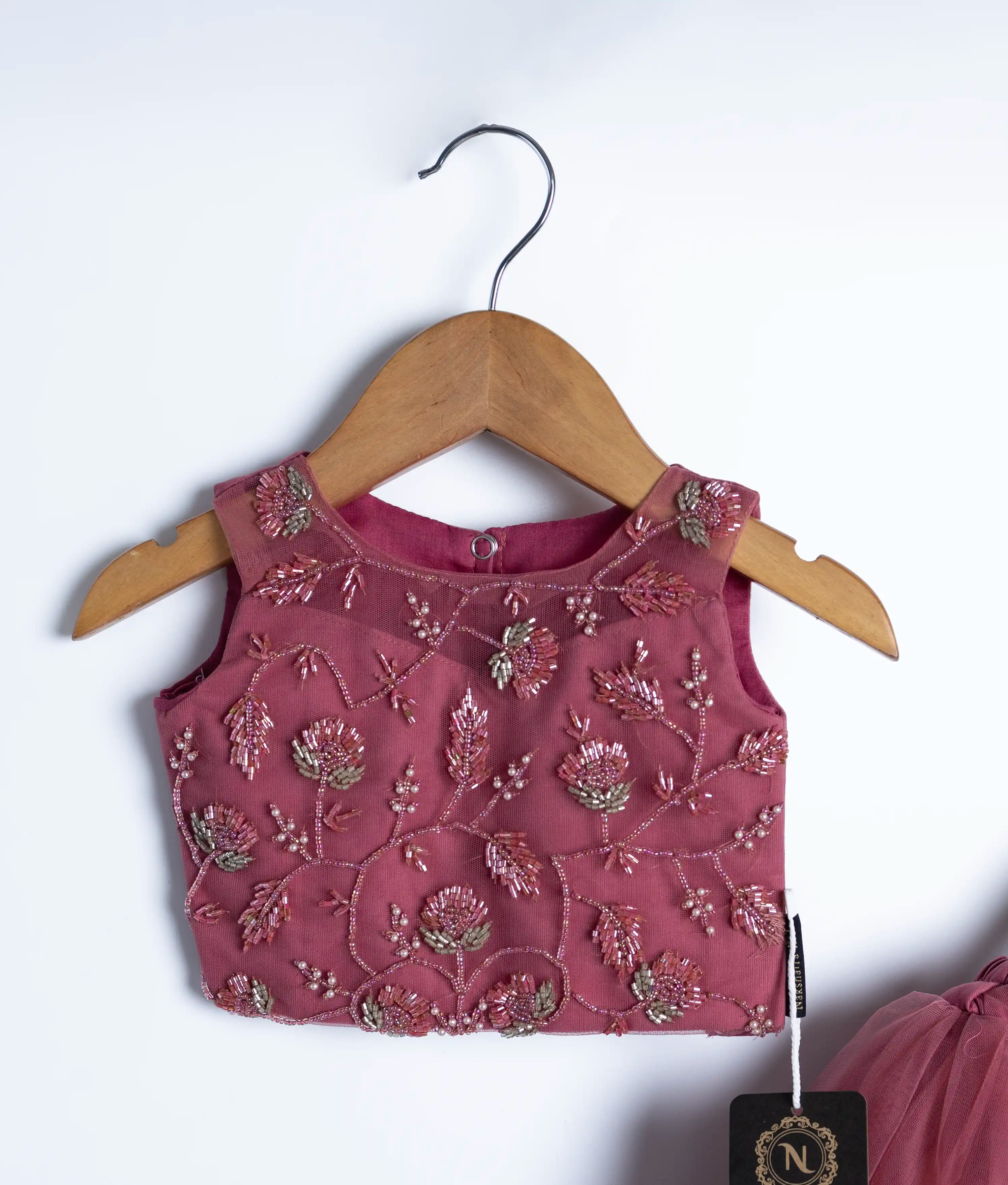 Onion Pink Handwork Crop Top with Full Length Skirt For Baby Girl [2388]