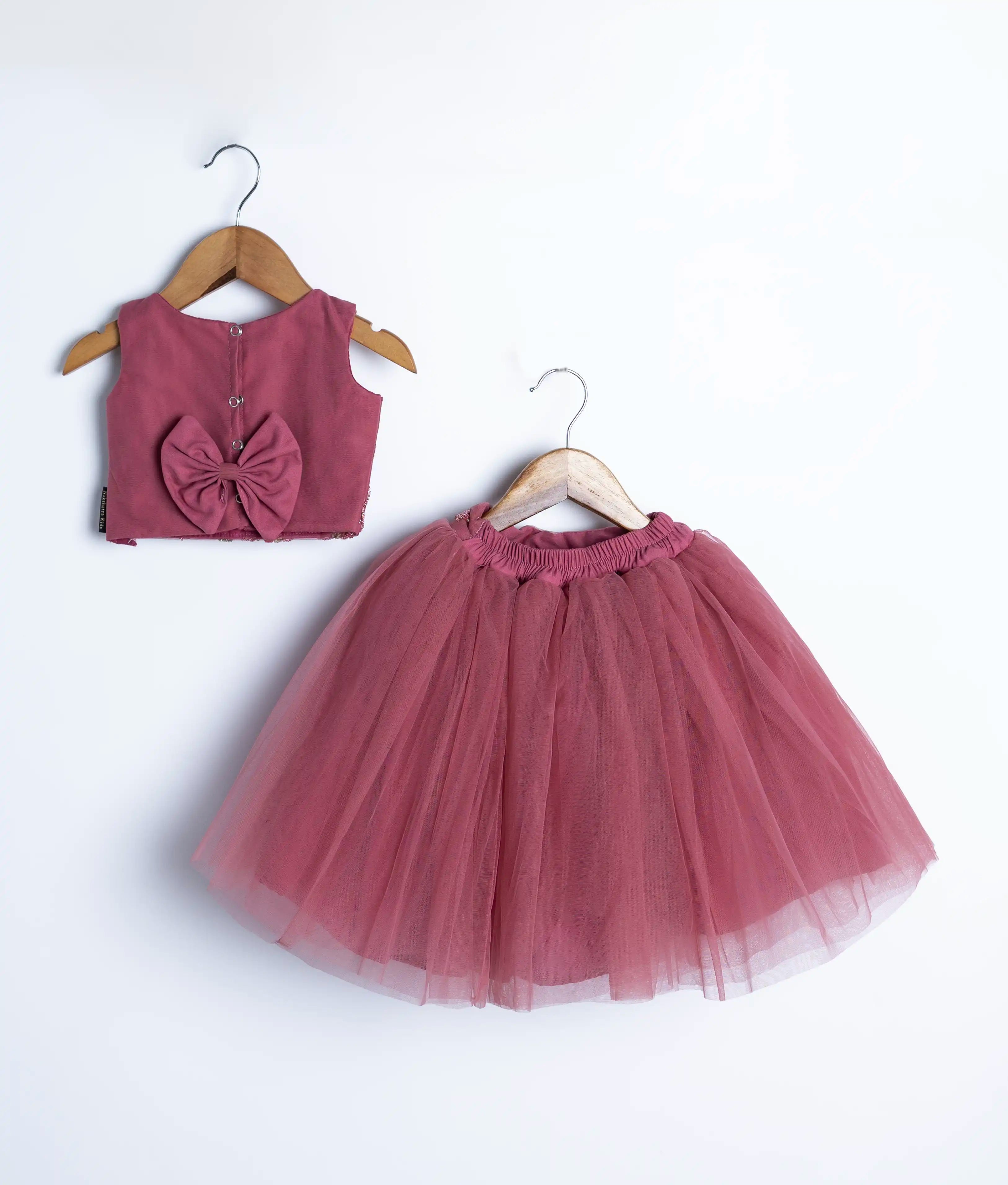 Onion Pink Handwork Crop Top with Full Length Skirt For Baby Girl [2388]