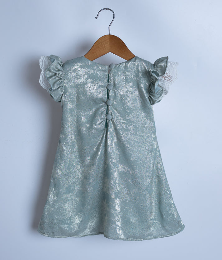 Pastel Green Milan Foil A-line Frock For Baby Girl [Ready to ship:2530]