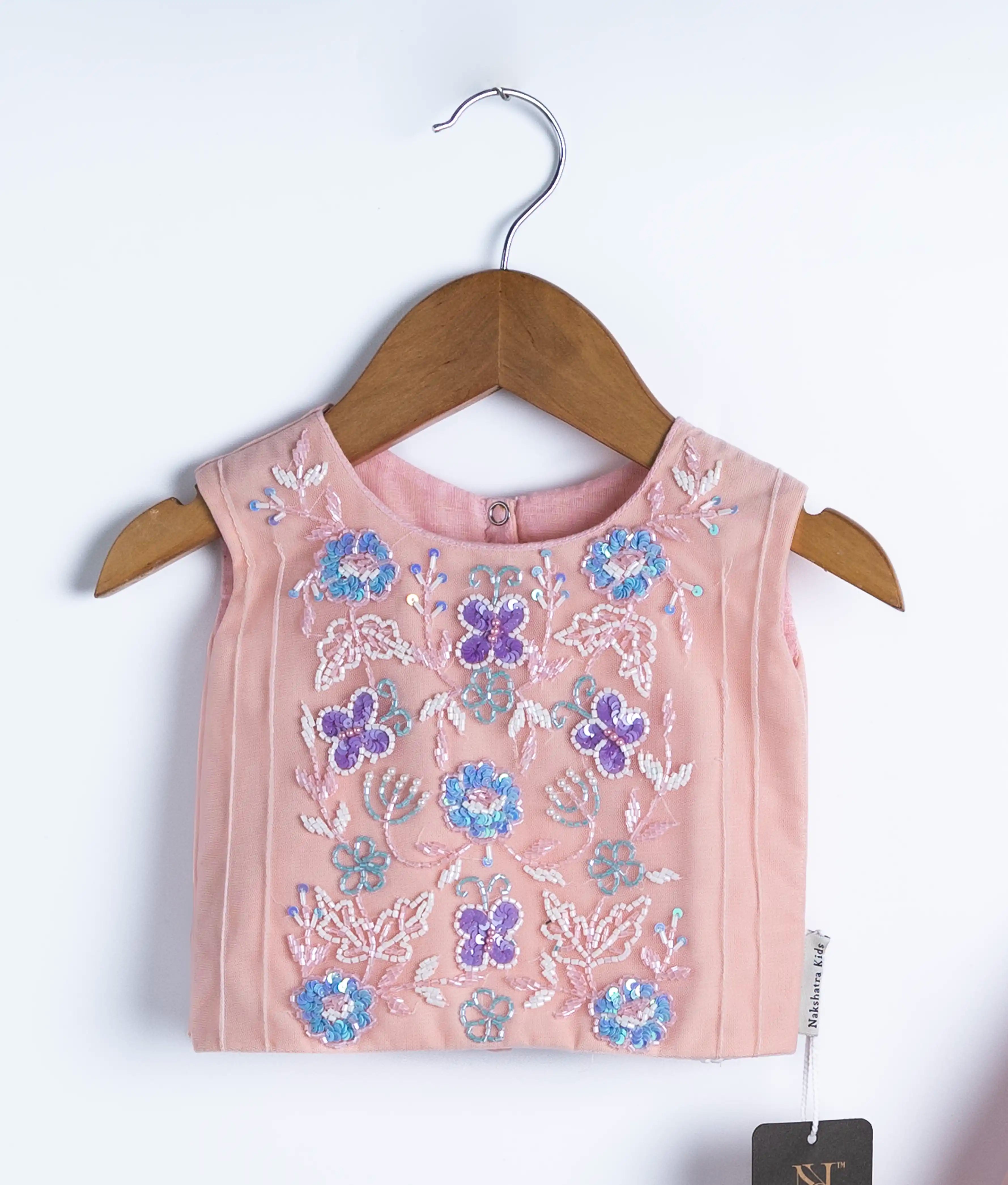 Peach Tulle Net Handworked Crop Top With Full Length Skirt For Baby Girl [Ready to ship :2610]