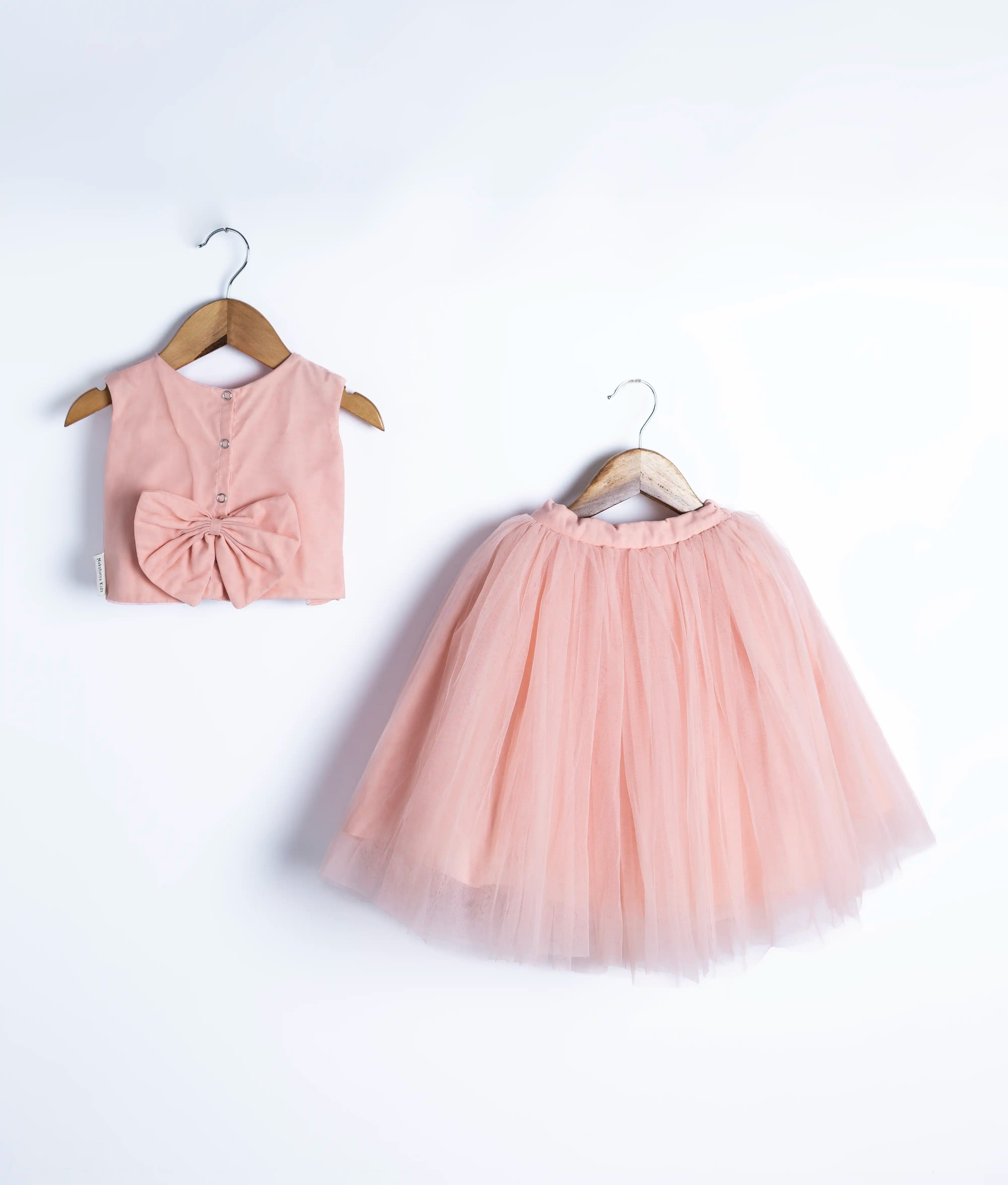 Peach Tulle Net Handworked Crop Top With Full Length Skirt For Baby Girl [Ready to ship :2610]