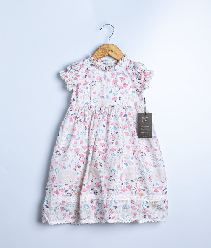 Off white Prinnted cotton Frock For Baby Girl [2643]