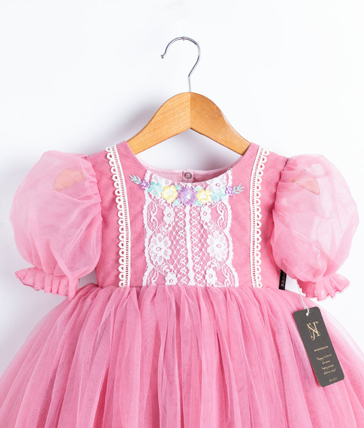 Pastel Pink Embroidered Birthday Frock for Baby Girl [2682]