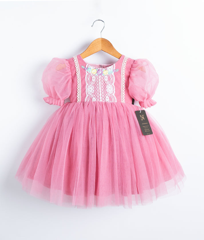 Pastel Pink Embroidered Birthday Frock for Baby Girl [2682]