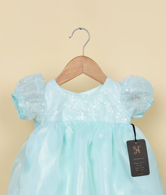 Powder Blue Cute Shimmer organza Frozen Theme Dress For Baby Girl [Ready to Ship: 2685]