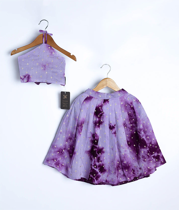 Lavender  Printed Chanderi Skirt and Top For Diwali [2694]