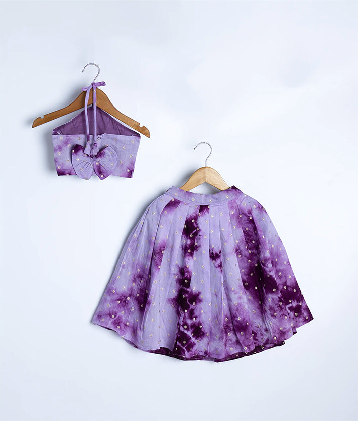 Lavender  Printed Chanderi Skirt and Top For Diwali [2694]
