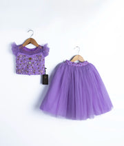 Lavender Tulle Net Handworked Crop Top With Full Length Skirt For Baby Girl 2726]