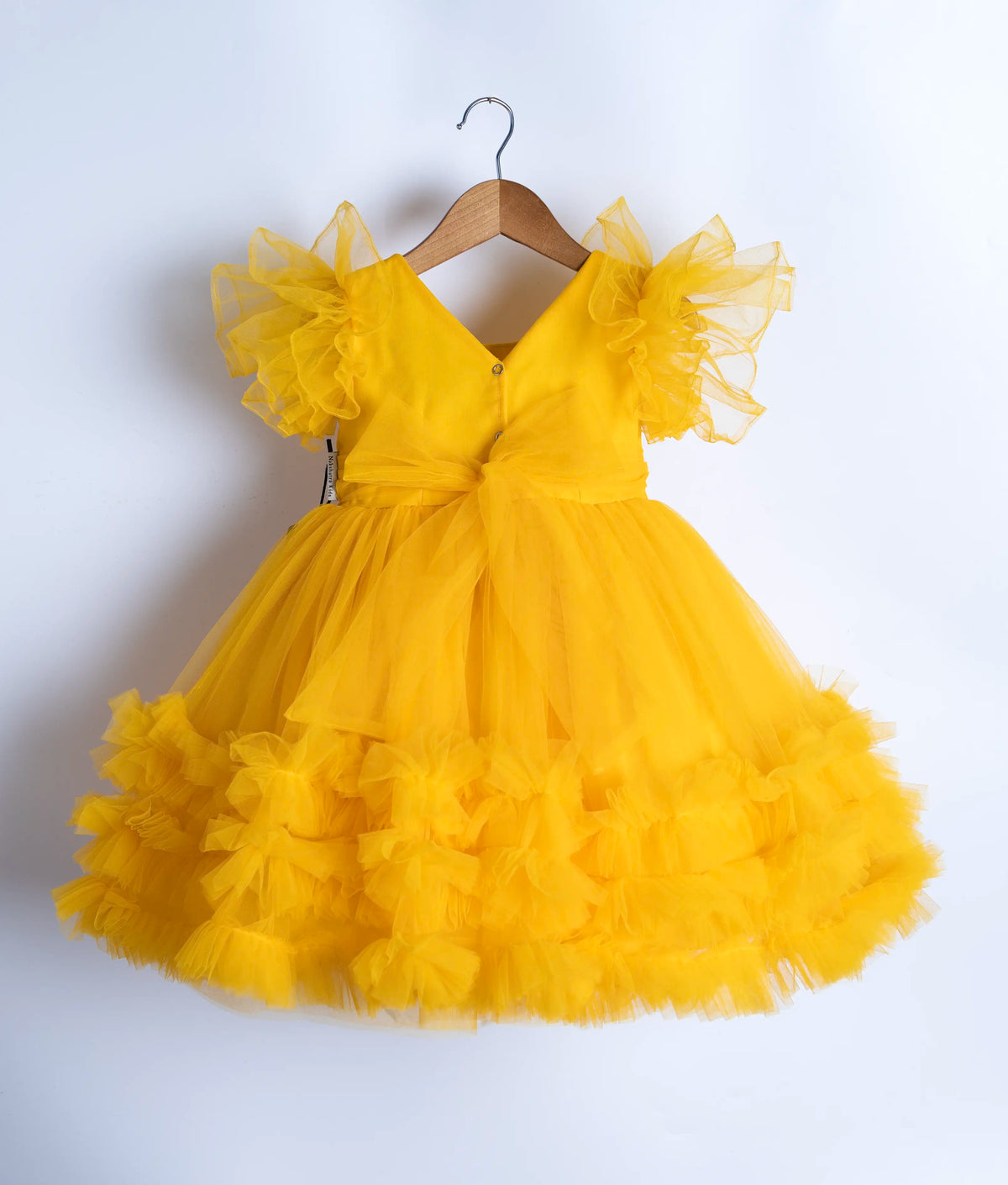 Yellow Tulle Net Handworked Birthday Frock For Baby Girl [2778]