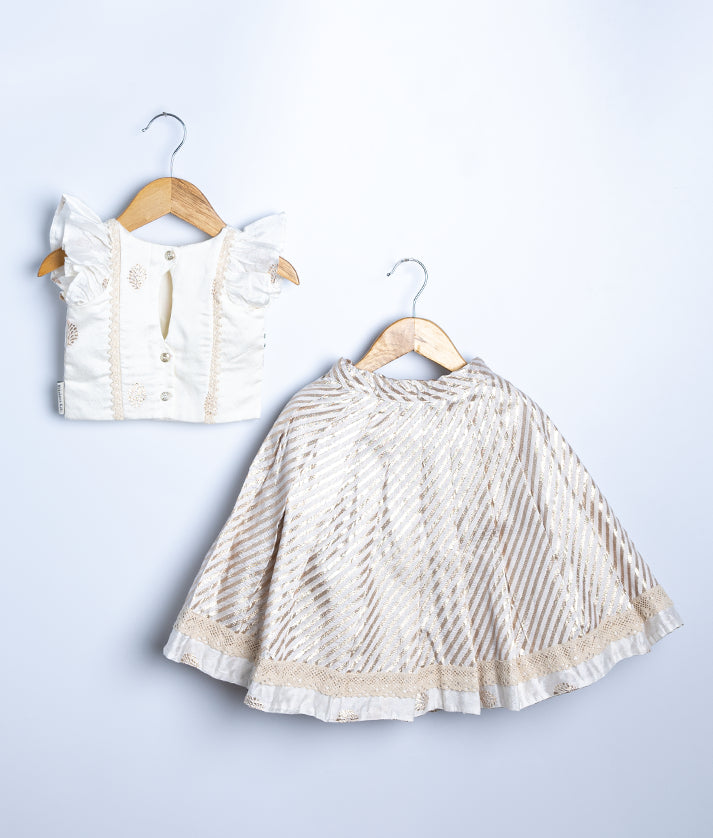 Off-white Handworked Chanderi Skirt And Top For Baby Girl [2785]