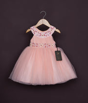 Peach Tulle Net Handworked Birthday Frock For Baby Girl [Ready to ship :2788]